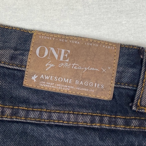 One Teaspoon Awesome Baggies Distressed Relaxed Skinny Ankle Dark Wash Jeans - Picture 9 of 13